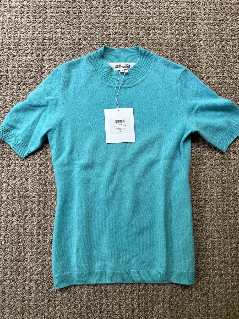 VTG Diane Von Furstenberg Women’s Short Sleeve Sweater - Turquoise Blue